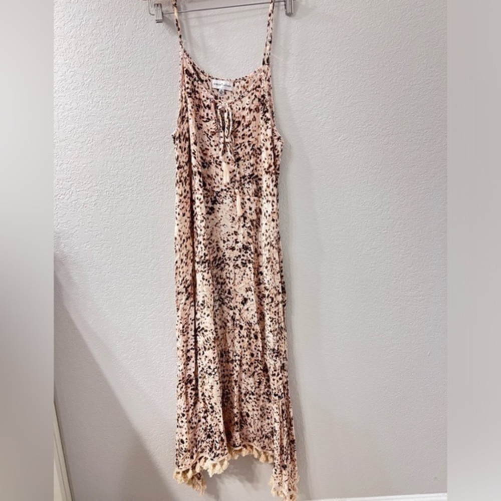 Gibson Latimer Women's Animal Print Tasseled Maxi‎ Sundress Tan Brown
